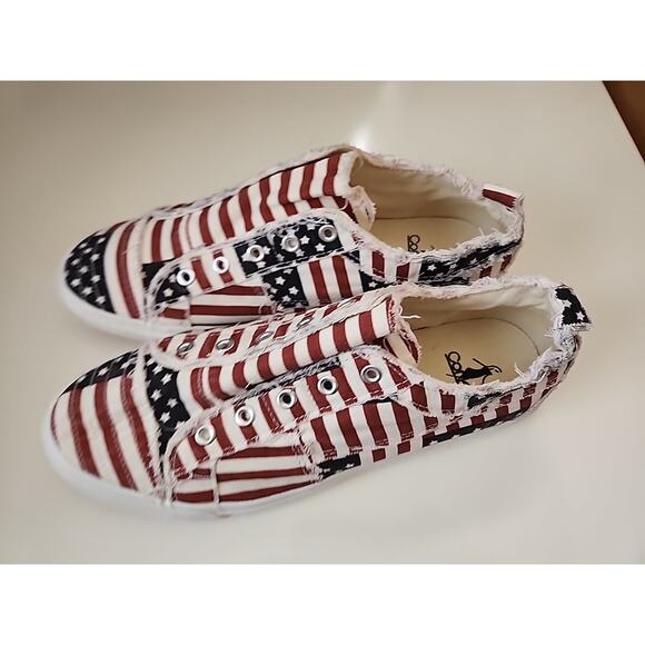 Corkys Raw Edge Canvas Slip On Sneakers American Flag/ Patriotic Womens Size 11 - Picture 3 of 4